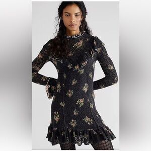 Free people rose petal mini dress - black